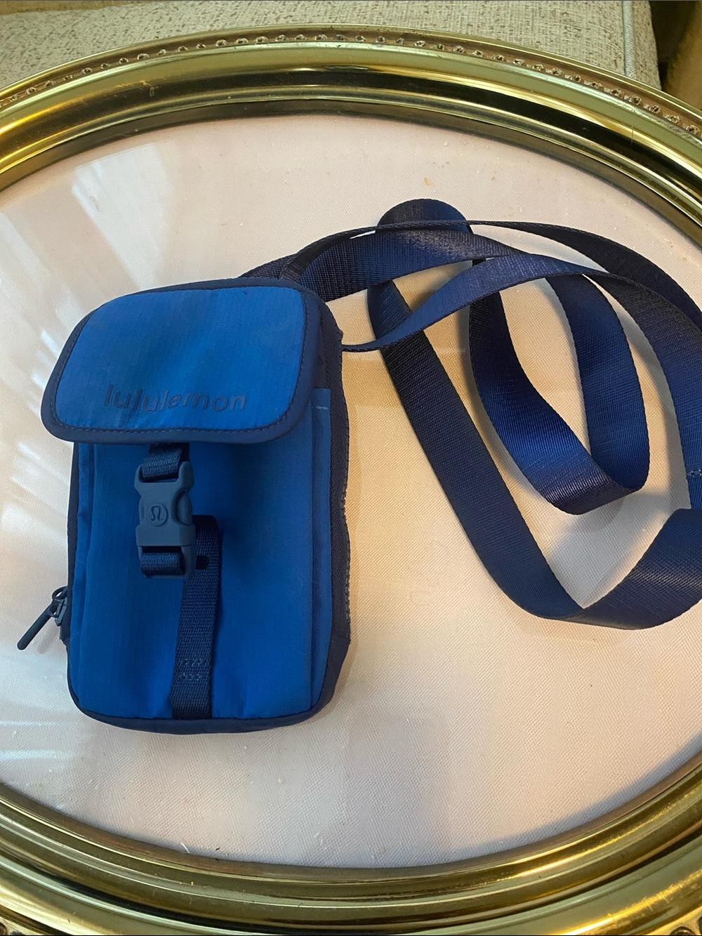 lululemon athletica Small Blue Crossbody Pouch with Navy Strap